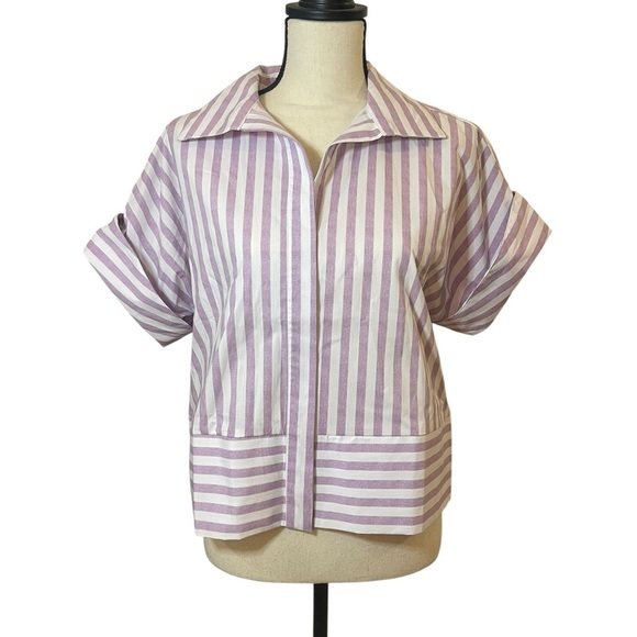 Hope & Harlow striped button down cropped mixed stripe purple preppy nautical S - Picture 1 of 11